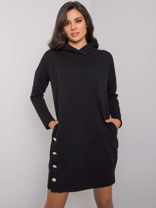 Wholesale Black sweatshirt dress with hood Preston RUE PARIS