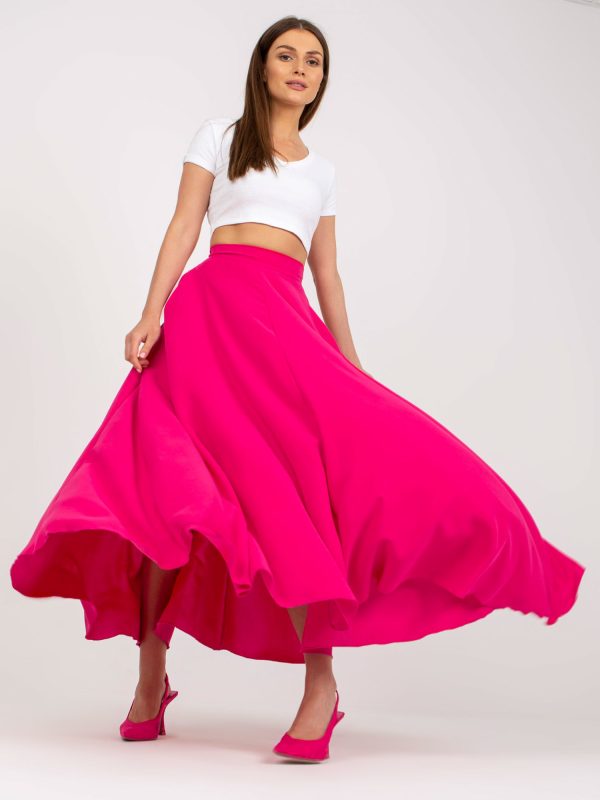 Wholesale Fuchsia high-waisted flared skirt RUE PARIS