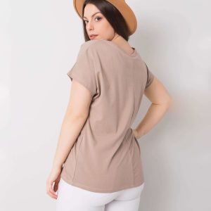 Wholesale Cassie dark beige plus size V-neck t-shirt