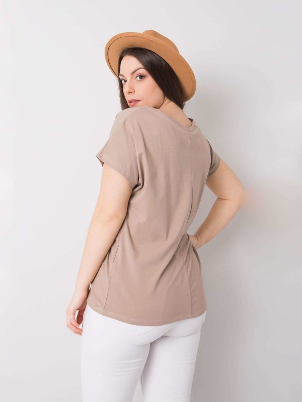 Wholesale Cassie dark beige plus size V-neck t-shirt