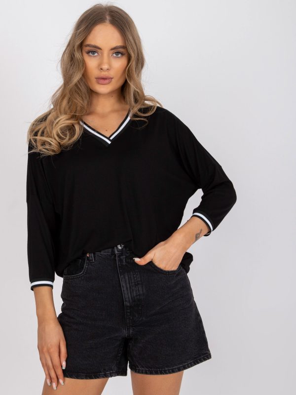 Wholesale Black casual casual blouse with 3/4 sleeves