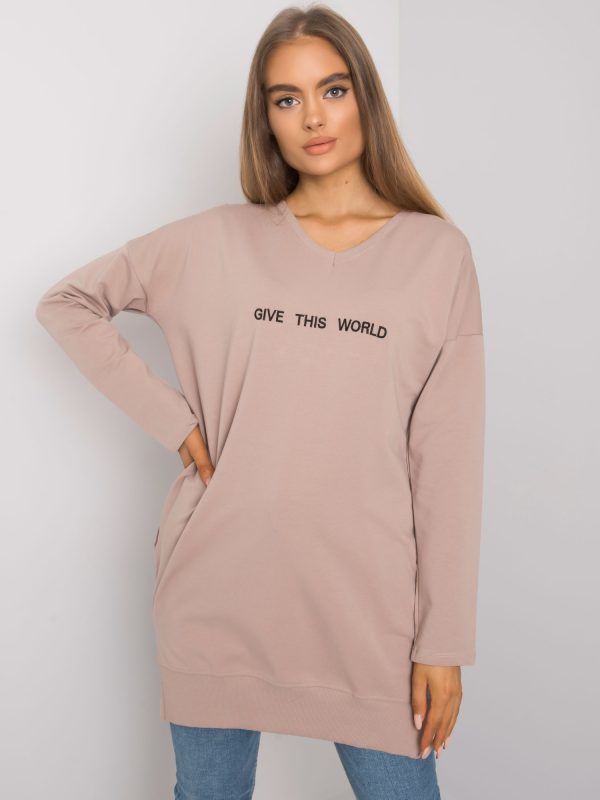 Wholesale Dark beige tunic with the inscription Halifax RUE PARIS