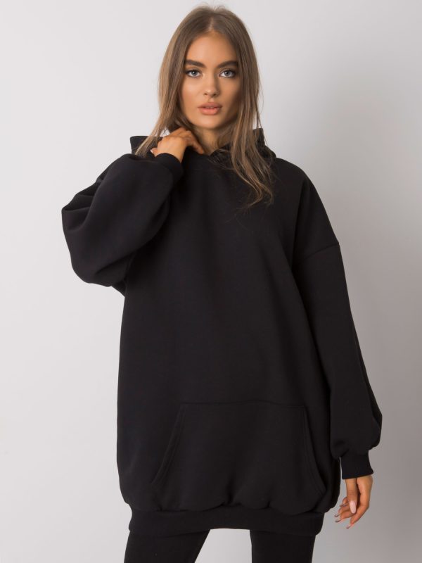 Wholesale Roselle black kangaroo long sweatshirt