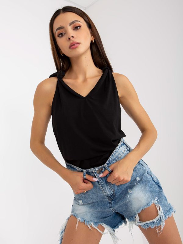 Wholesale Black plain basic top with tied straps RUE PARIS