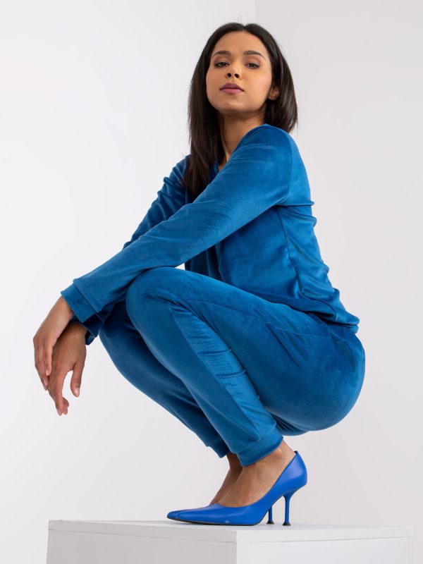 Wholesale Blue velour set with trousers Clarisa RUE PARIS