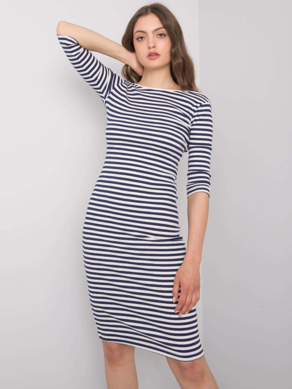 Wholesale Ecru-navy blue casual dress Michelle RUE PARIS