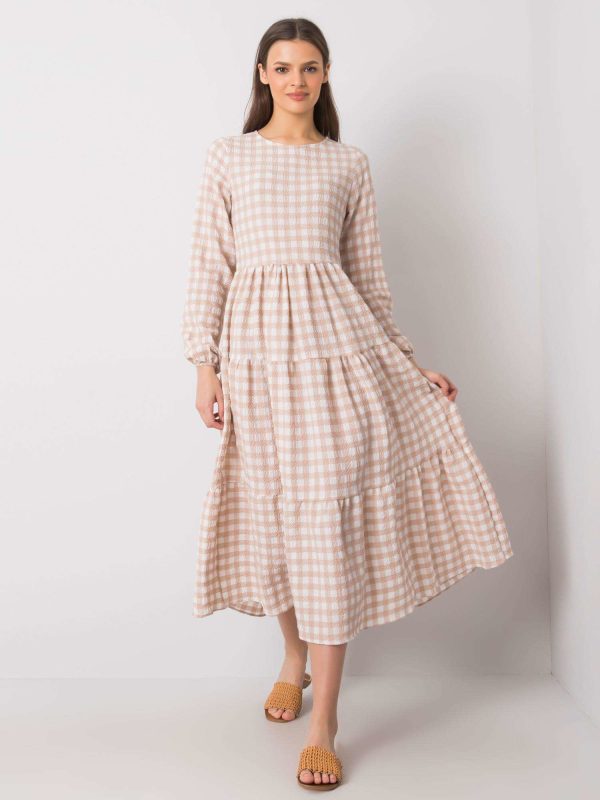 Wholesale Beige Plaid Dress Pasadena RUE PARIS