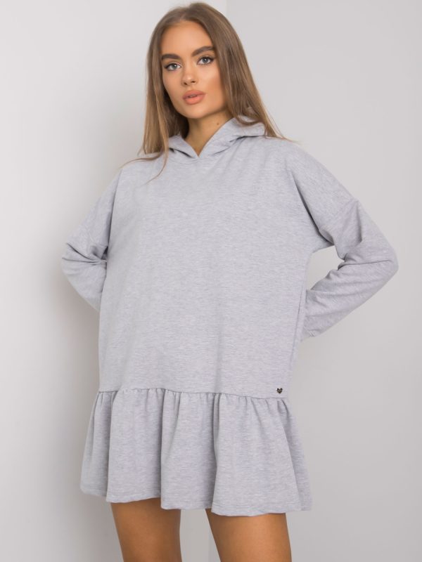 Wholesale Aliye Grey Melange Hooded Sweatshirt Dress