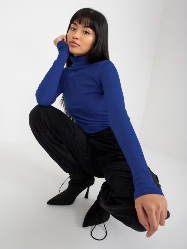 Wholesale Elisee RUE PARIS Cobalt Ribbed Basic Turtleneck Blouse