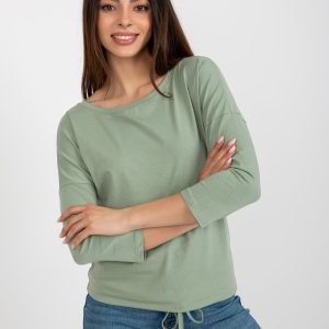 Wholesale Pistachio blouse with ribbing Fiona BASIC FEEL GOOD