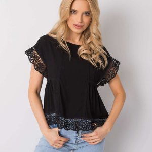 Wholesale Black blouse with lace Johanna RUE PARIS