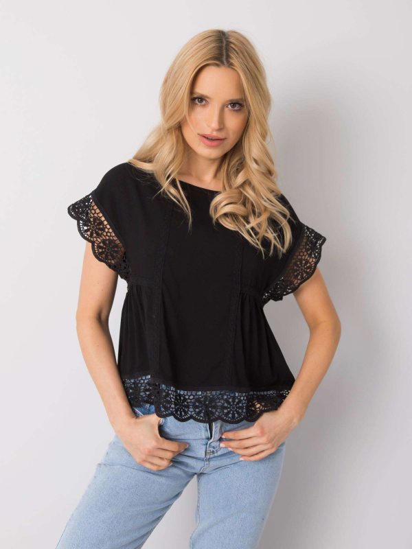 Wholesale Black blouse with lace Johanna RUE PARIS