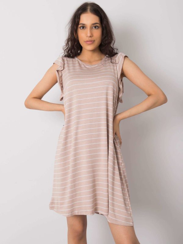 Wholesale Beige striped dress Reva RUE PARIS