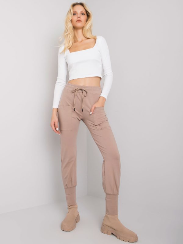 Wholesale Dark beige sweatpants with zippers Cindy RUE PARIS