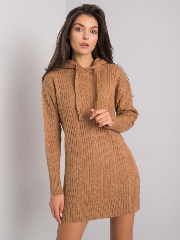 Wholesale Camel knitted dress with hood Joselita RUE PARIS