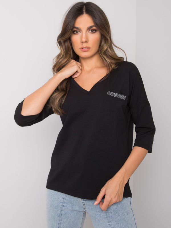 Wholesale Black Cotton Casual Blouse Sofia RUE PARIS