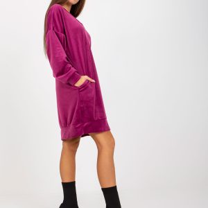 Wholesale Purple Loose V-Neck Velour Dress RUE PARIS