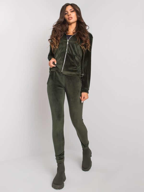 Wholesale Khaki two-piece velour set Roxe RUE PARIS