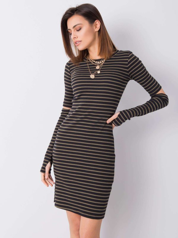 Wholesale Aliza RUE PARIS black and green striped dress