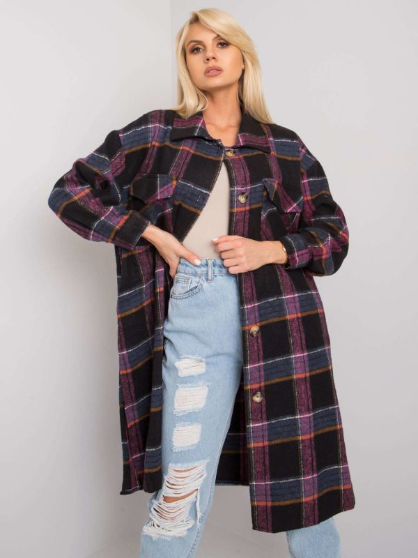 Wholesale Juliette RUE PARIS Black and Pink Plaid Long Shirt