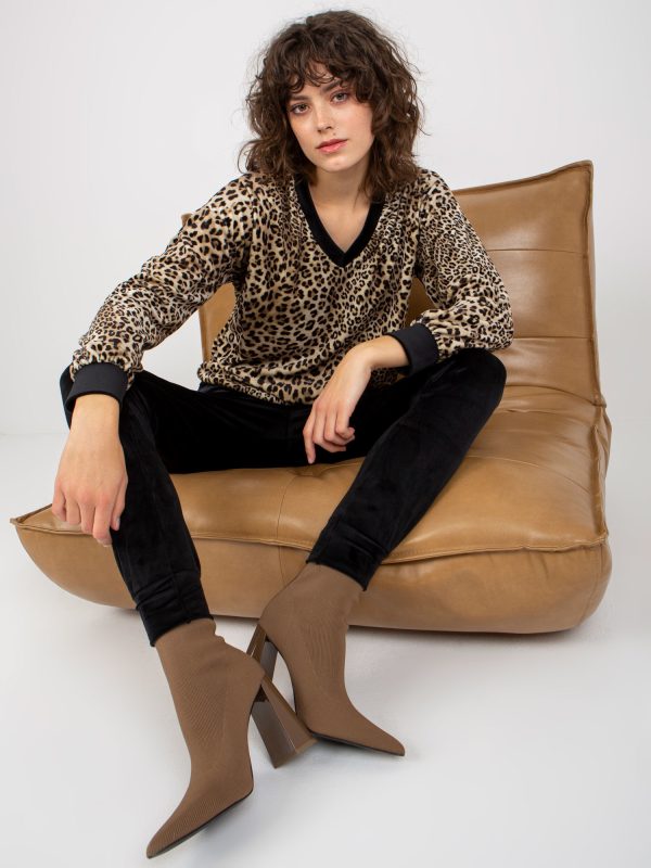 Wholesale Dark beige and black velour set with leopard shirt RUE PARIS