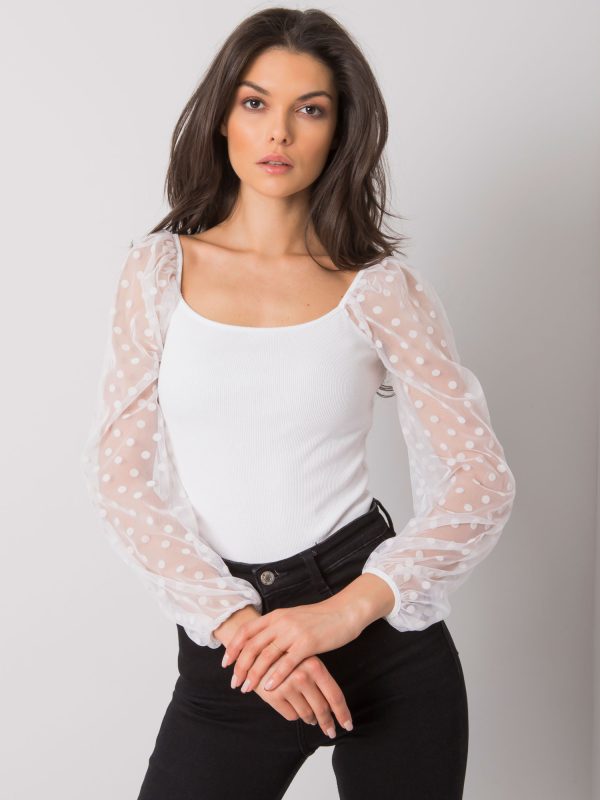 Wholesale White blouse with decorative sleeves Charm RUE PARIS