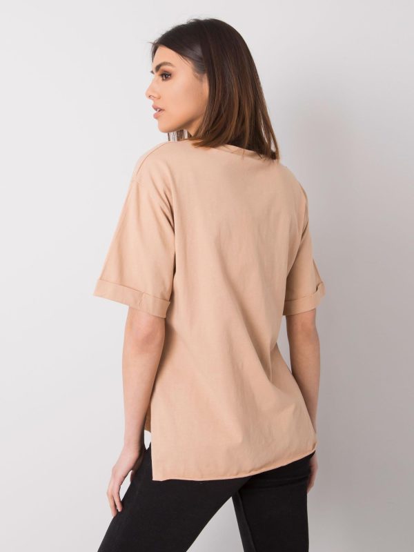 Wholesale Beige t-shirt with inscription Riley RUE PARIS