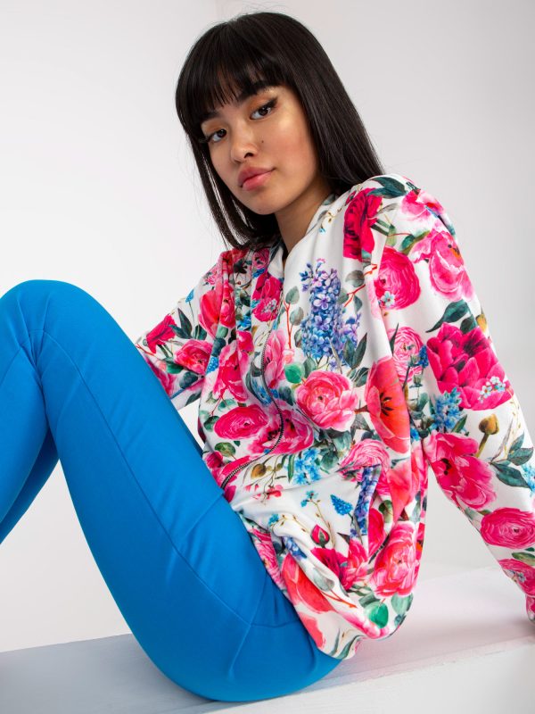 Wholesale White and pink velour bomber sweatshirt with flowers RUE PARIS