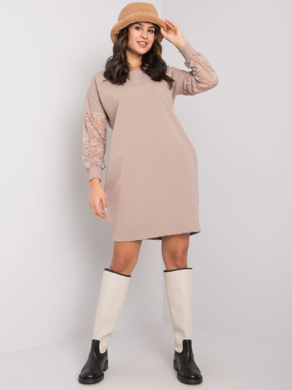 Wholesale Dark beige dress with lace sleeves by Alexxie RUE PARIS