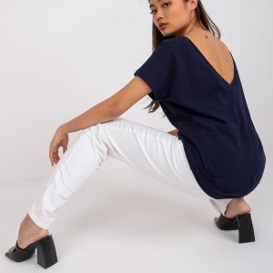 Wholesale Navy blue basic t-shirt with neck on the back Fire