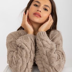 Wholesale Beige sweater with braids and wide sleeves RUE PARIS