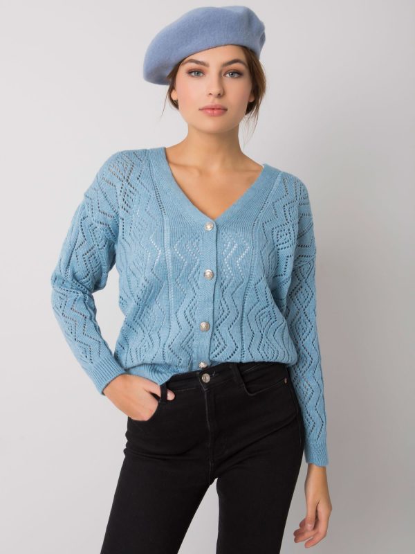 Wholesale Blue button-up sweater with openwork Gregoire RUE PARIS