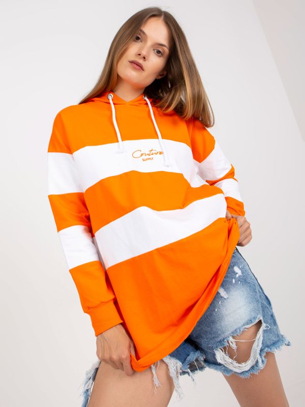 Wholesale Orange-white oversize sweatshirt with hoodie and embroidery RUE PARIS