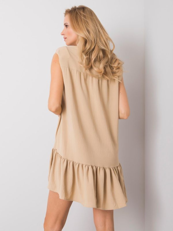 Wholesale Beige dress with ruffle Odelia RUE PARIS