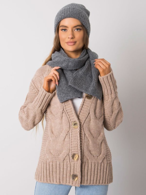 Wholesale Dark gray winter set hat and scarf RUE PARIS