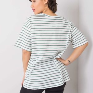 Wholesale White and green striped t-shirt Emmarie RUE PARIS