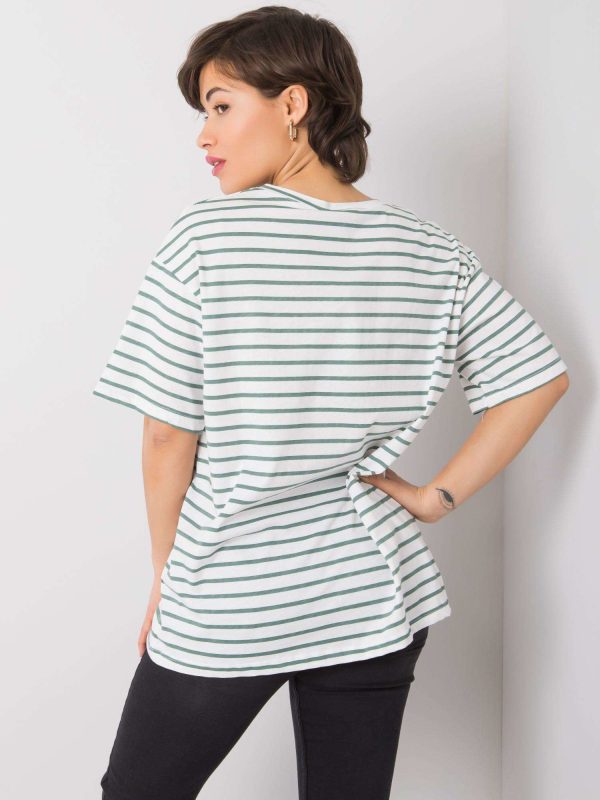 Wholesale White and green striped t-shirt Emmarie RUE PARIS