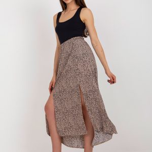 Wholesale Beige and black asymmetrical skirt with print RUE PARIS