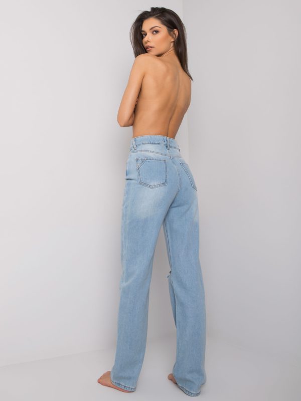 Wholesale Light blue straight jeans for women with holes Karlene RUE PARIS