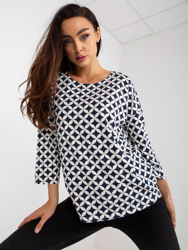 Wholesale Navy blue and white blouse with print and 3/4 sleeve RUE PARIS