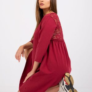 Wholesale Women's burgundy dress with lace Jamelia RUE PARIS