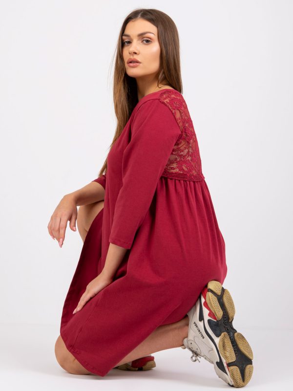 Wholesale Women's burgundy dress with lace Jamelia RUE PARIS