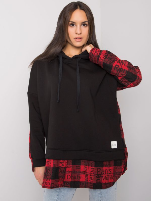 Wholesale Black and red sweatshirt for women with hood Freyah RUE PARIS