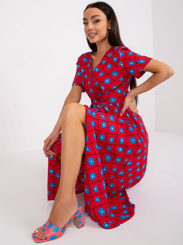 Wholesale Red midi dress with prints RUE PARIS