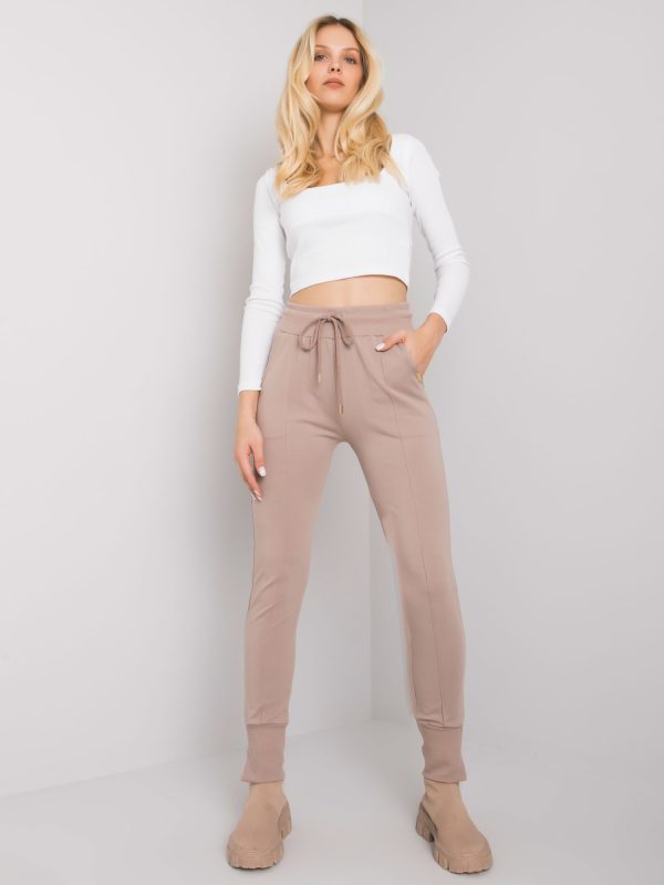 Wholesale Dark beige sweatpants with pockets Naomi RUE PARIS