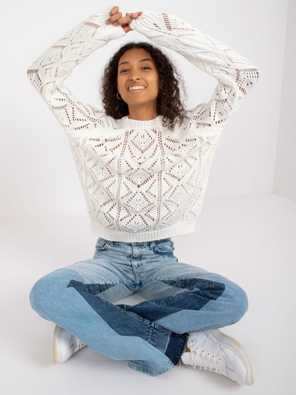 Wholesale White openwork classic sweater with stand-up collar RUE PARIS