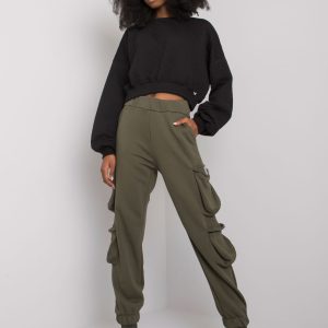 Wholesale Khaki women's sweatpants with pockets Mila RUE PARIS