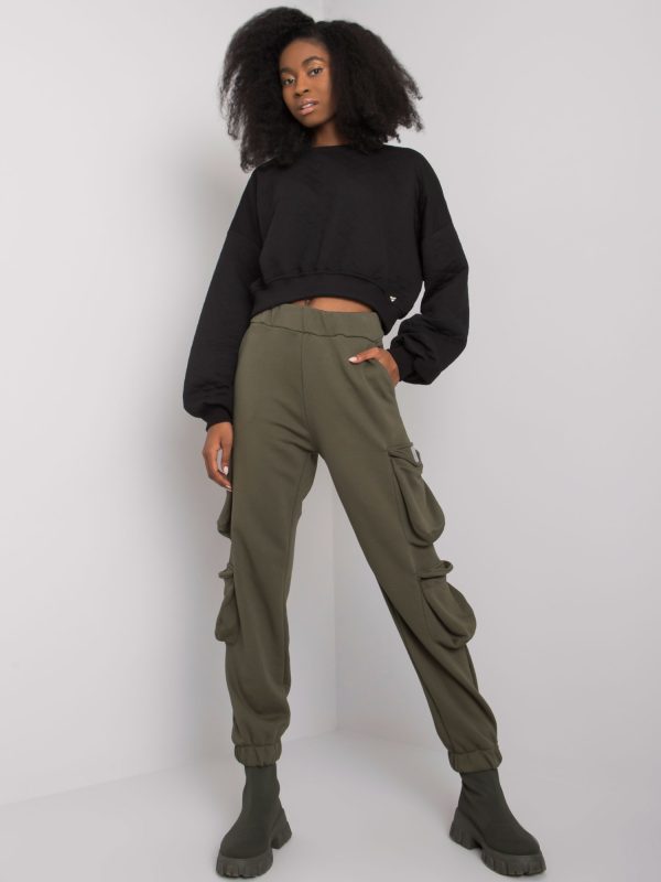 Wholesale Khaki women's sweatpants with pockets Mila RUE PARIS