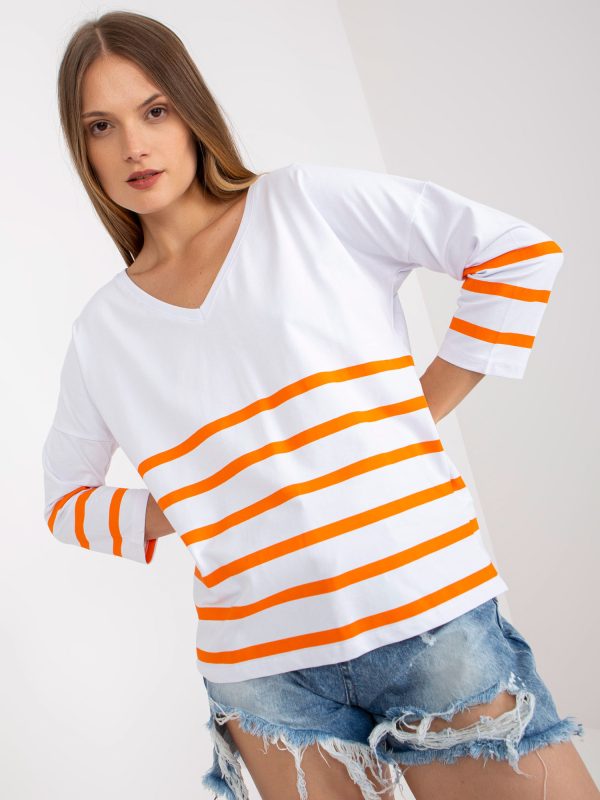 Wholesale White and orange basic blouse with V-neck RUE PARIS