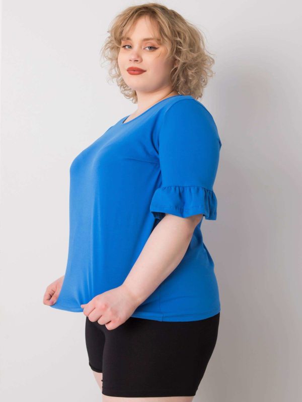 Wholesale Dark Blue Cotton Plus Size Blouse Yareli